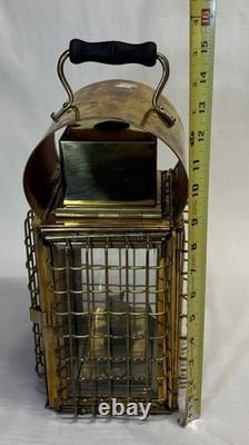 Vintage Viking Solid Caged Nautical Brass Oil Ship Boat Lantern Glass Panels