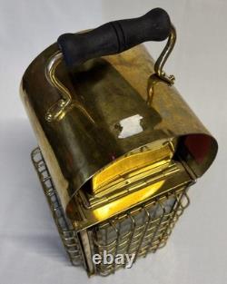 Vintage Viking Solid Caged Nautical Brass Oil Ship Boat Lantern Glass Panels
