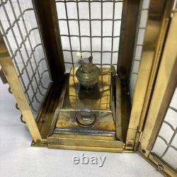Vintage Viking Solid Caged Nautical Brass Oil Ship Boat Lantern Glass Panels