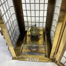 Vintage Viking Solid Caged Nautical Brass Oil Ship Boat Lantern Glass Panels