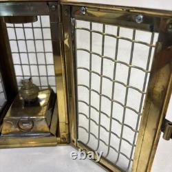 Vintage Viking Solid Caged Nautical Brass Oil Ship Boat Lantern Glass Panels