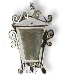 Vintage Wrought Iron Lantern Hand-Forged Antique Style with Textured Rain Glas