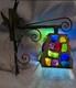 Vintage Wrought Iron Multicolored Chunk Glass Tudor Porch Lantern Sconce P Marsh