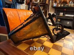 Vintage Wrought Iron Outdoor Electric Porch Lantern Wall Light Amber Glass