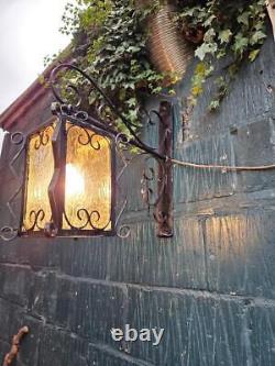 Vintage Wrought Iron Outdoor Lantern and Bracket Porch Lantern