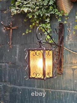 Vintage Wrought Iron Outdoor Lantern and Bracket Porch Lantern
