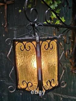 Vintage Wrought Iron Outdoor Lantern and Bracket Porch Lantern