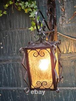 Vintage Wrought Iron Outdoor Lantern and Bracket Porch Lantern