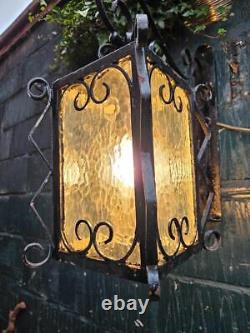 Vintage Wrought Iron Outdoor Lantern and Bracket Porch Lantern