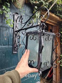 Vintage Wrought Iron Outdoor Lantern and Bracket Porch Lantern