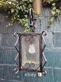 Vintage Wrought Iron Outdoor Lantern and Bracket Porch Lantern