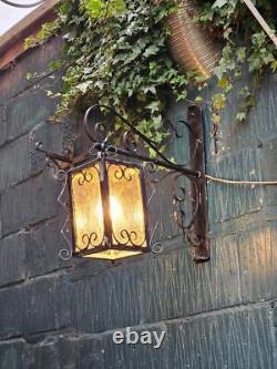 Vintage Wrought Iron Outdoor Lantern and Bracket Porch Lantern