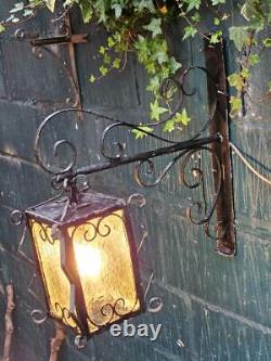 Vintage Wrought Iron Outdoor Lantern and Bracket Porch Lantern