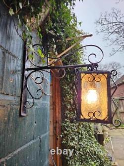 Vintage Wrought Iron Outdoor Lantern and Bracket Porch Lantern