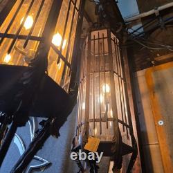Vintage Wrought Iron Spanish Gothic Revival Hanging Pendant Lanterns Huge 56