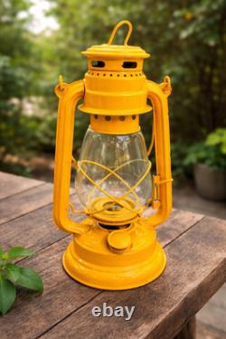 Vintage Yellow Lantern, Rustic Farmhouse Metal Lantern, Handmade Antique Hanging
