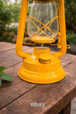 Vintage Yellow Lantern, Rustic Farmhouse Metal Lantern, Handmade Antique Hanging