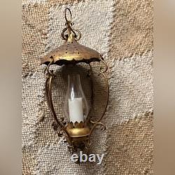 Vintage antique Italian gilded brass metal glass Gold Hanging Lantern fixture