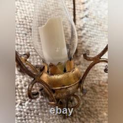 Vintage antique Italian gilded brass metal glass Gold Hanging Lantern fixture