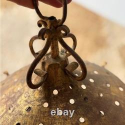 Vintage antique Italian gilded brass metal glass Gold Hanging Lantern fixture