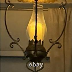 Vintage antique Italian gilded brass metal glass Gold Hanging Lantern fixture