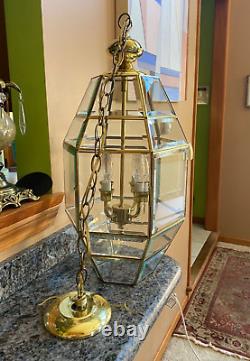 Vintage brass gold lantern cone hexegon Chandelier hanging light foyer large