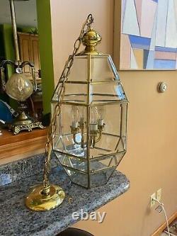 Vintage brass gold lantern cone hexegon Chandelier hanging light foyer large