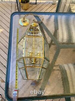 Vintage brass gold lantern cone hexegon Chandelier hanging light foyer large