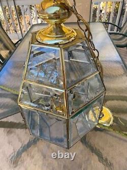 Vintage brass gold lantern cone hexegon Chandelier hanging light foyer large