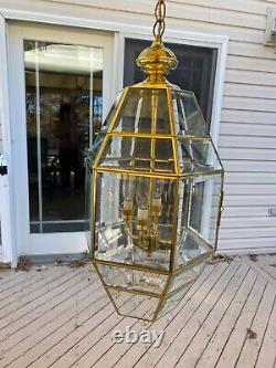 Vintage brass gold lantern cone hexegon Chandelier hanging light foyer large