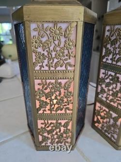 Vintage hexagonal Moroccan-style lantern constructed with an antique brass