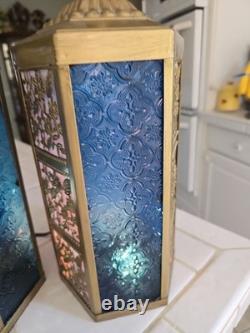 Vintage hexagonal Moroccan-style lantern constructed with an antique brass