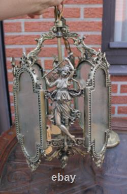 Vintage italian metal glass Lantern chandelier figural decor