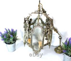 Vintage italian metal glass Lantern chandelier figural decor
