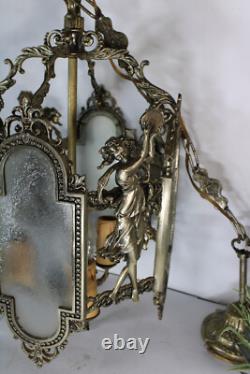 Vintage italian metal glass Lantern chandelier figural decor