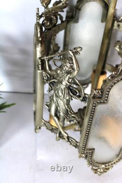 Vintage italian metal glass Lantern chandelier figural decor