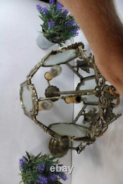 Vintage italian metal glass Lantern chandelier figural decor Vintage italian metal glass Lantern chandelier figural decor