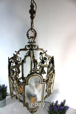 Vintage italian metal glass Lantern chandelier figural decor