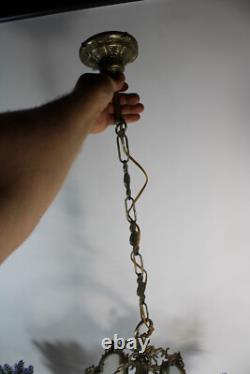 Vintage italian metal glass Lantern chandelier figural decor