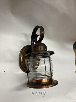 Vintage nautical ship lantern, brass copper wall light, Clear Glass