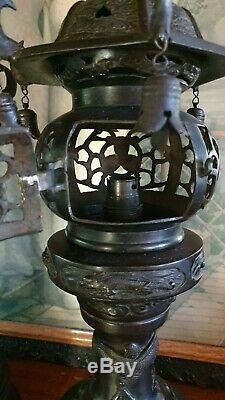 Vintage pair Japanese Bronze Buddhist Lamps / Lanterns