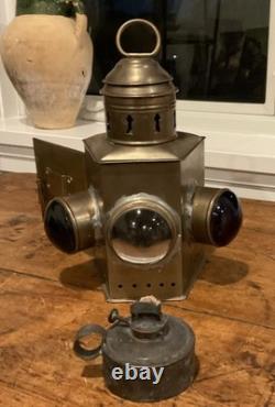 Vintage working marine signal lantern 3 lens brass oil lamp