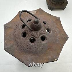 Vntg Japan Cast Iron Lanterns Bamboo Pagoda Style Very Nice Cond. 6lbs Set of 2