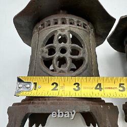 Vntg Japan Cast Iron Lanterns Bamboo Pagoda Style Very Nice Cond. 6lbs Set of 2