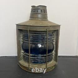 Vntg Starboard Copper Oil Lamp Blue Lantern Boat Light Nautical Maritime Decor