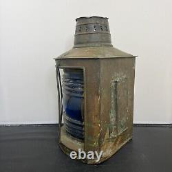 Vntg Starboard Copper Oil Lamp Blue Lantern Boat Light Nautical Maritime Decor