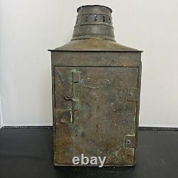 Vntg Starboard Copper Oil Lamp Blue Lantern Boat Light Nautical Maritime Decor