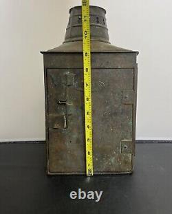 Vntg Starboard Copper Oil Lamp Blue Lantern Boat Light Nautical Maritime Decor