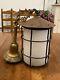 Vtg Antique Arts & Crafts Metal Hanging Lamp Lantern Fixture Cage Copper Patina