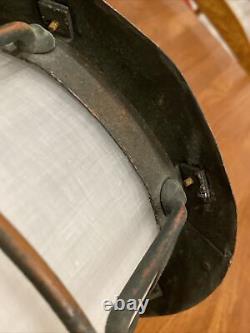 Vtg Antique Arts & Crafts Metal Hanging Lamp Lantern Fixture Cage Copper Patina